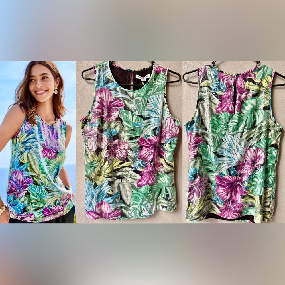 Tommy Bahama Jungle Jewels Floral Sequin Shell Tank Top MSRP $138~Women’s S~NWT